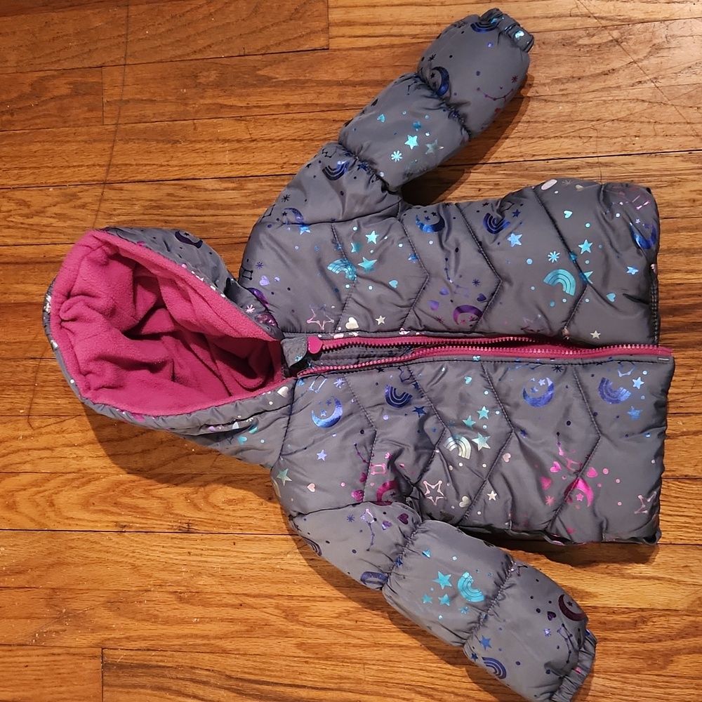 Excellent used condition London Fog toddler girls gray hooded coat 24M